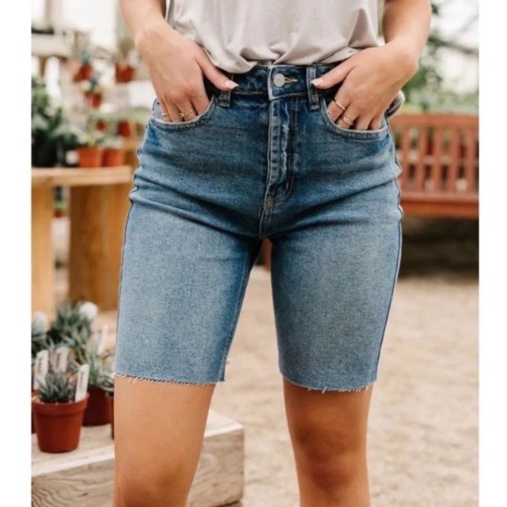HUDSON‎ Women’s Freya High-Rise Raw Hem Denim Biker Shorts Size 31 NWT
